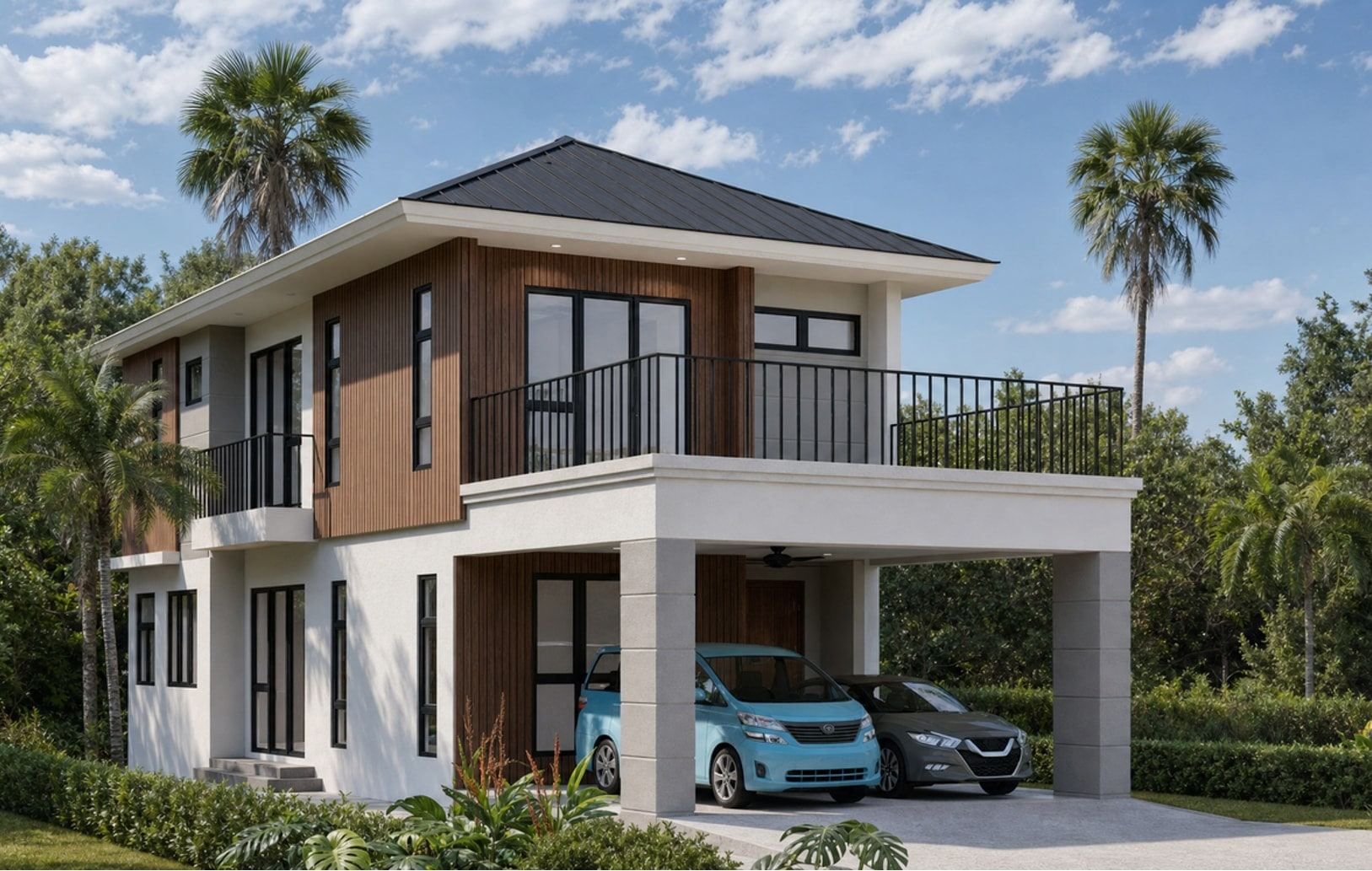 Plot C at Kg Tanjong Nangka, a two-storey house with a hipped roof and a carporch (artist's impression)